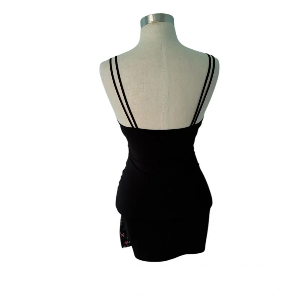 Floral Lace Trim Black Slip Dress